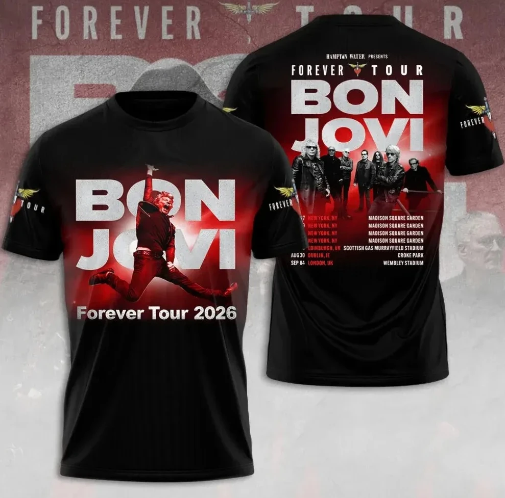 Camiseta Bon Jovi con estampado 3D para hombre y mujer, camiseta retro estilo callejero americano Harajuku de manga corta