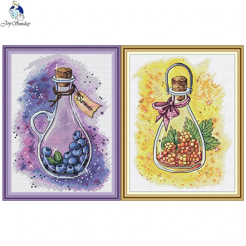 Joy Sunday Magic Berry Bottle Cross Stitch Kit Aida 14ct 11ct Count Printed Canvas Stitches Embroidery Diy Handmade Needlework