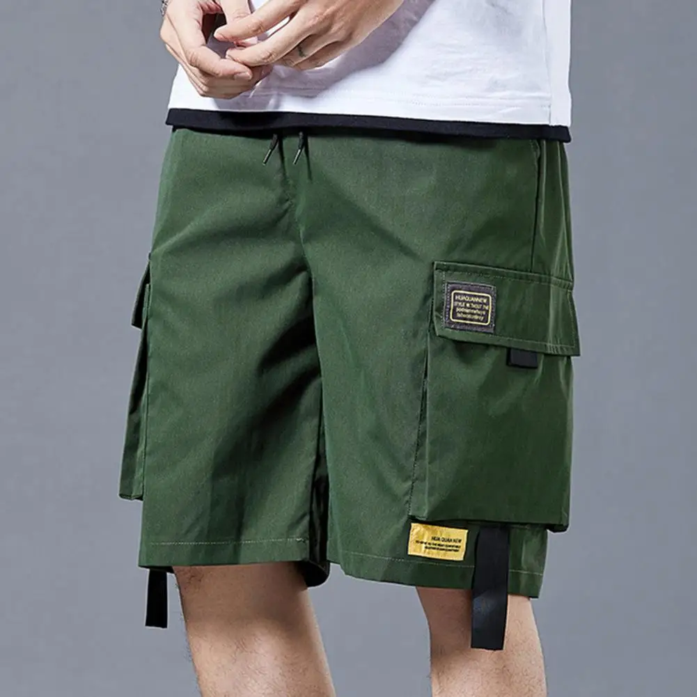 Summer Shorts Solid Color No Constraint Drawstring Stretchy Waist Summer Shorts Leisure Men Cargo Shorts Daily Clothes