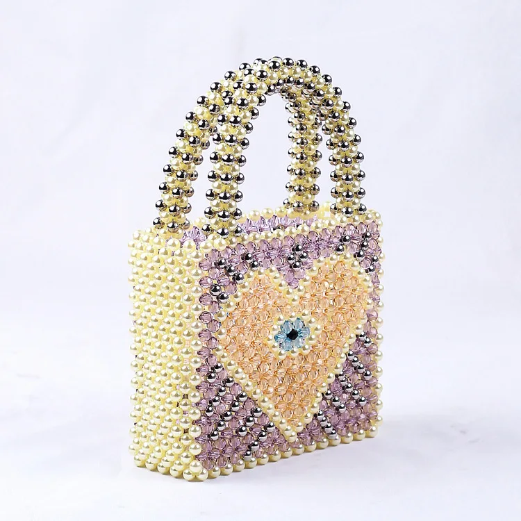 Light Blue Peach Handmade Fashion Heart Pearl Bag Beaded Bags For Women Floral Mini Handbags Women Bags Designer Bag