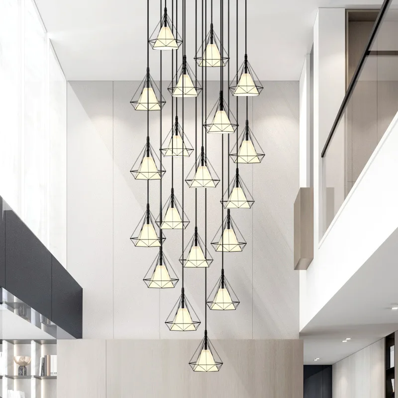 

Staircase long chandelier, Nordic creative and personalized light luxury lamp, simple and modern diamond restaurant lamp