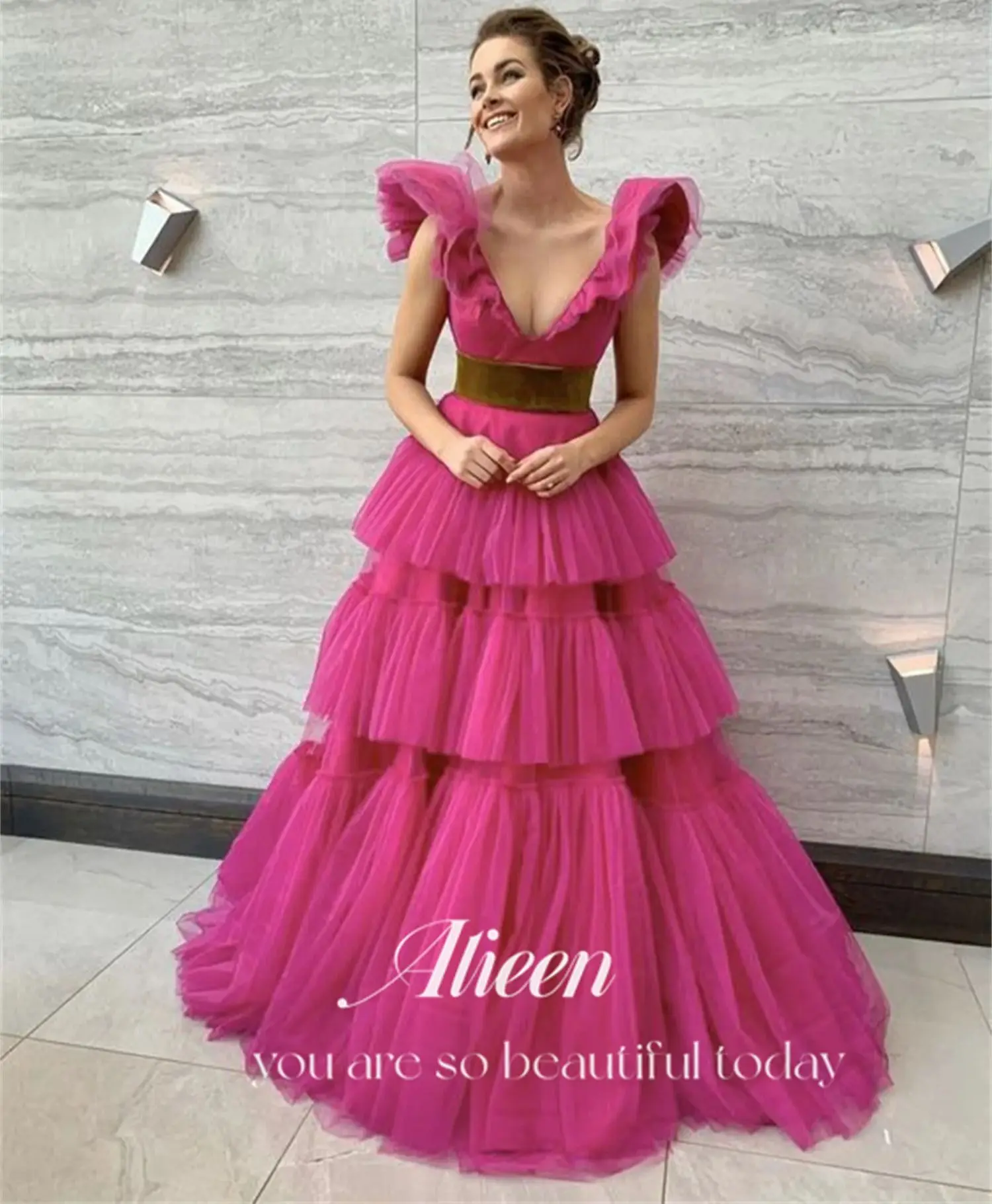 Aileen Multi-layer V-neck Wedding Party Dresses for Special Occasions Evening Elegant Woman Gala Prom Dress 2024 Graduation Long