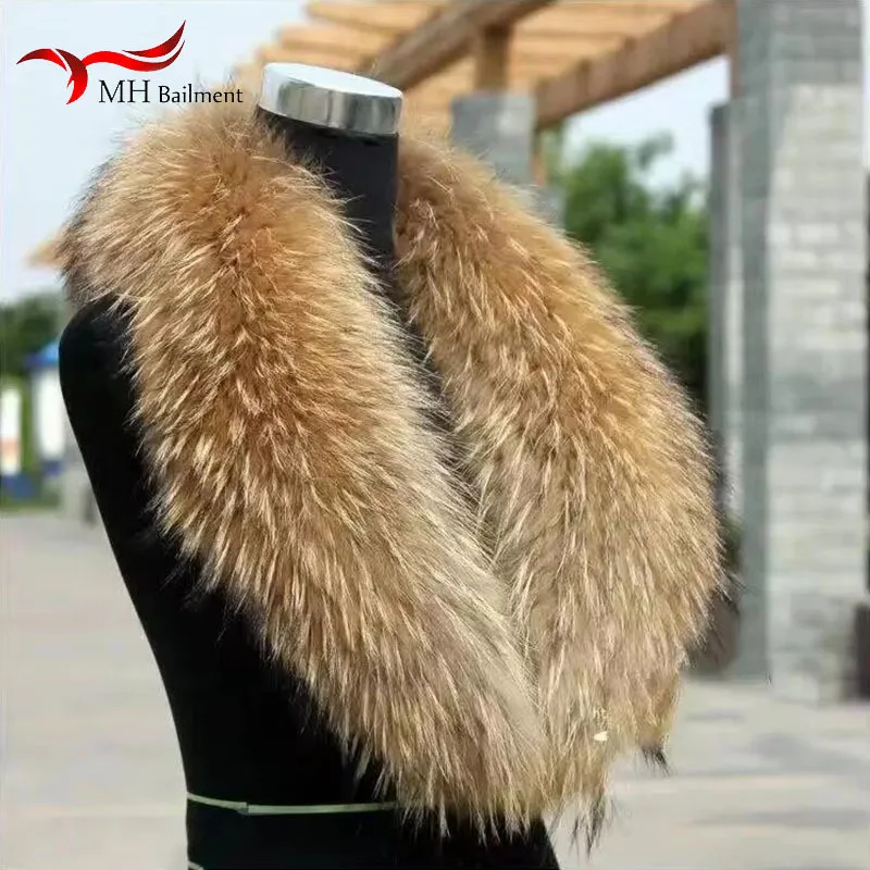 Natural Color Raccoon Fur Collar Women Real Fox Fur Scarf Russian Genuine Big Size Scarves Neck Warmer Muffler Fashion Shawl