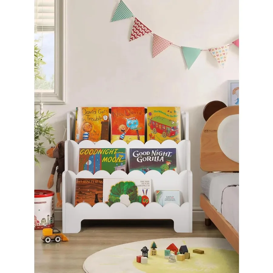 Wooden 3Tier Scalloped Bookshelf for 's Rooms FrontFacing Toddler Montessori Bookshelf Ideal for Baby Nursery and Classroom Eas