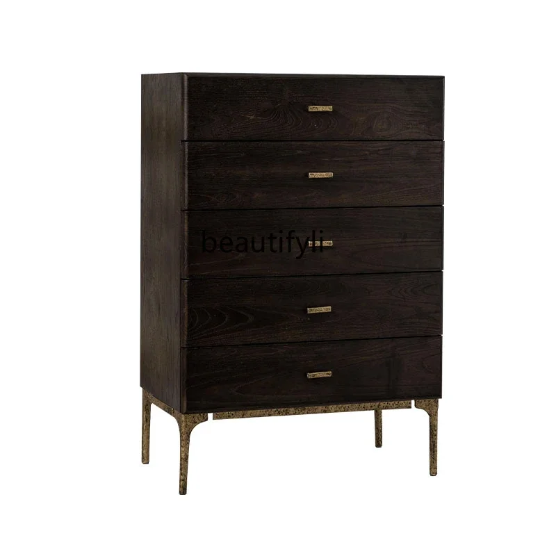 

Nordic Solid Wood Chest of Drawers Walnut Sideboard Cabinet Log Living Room Bedroom Storage Locker Simple with Drawer