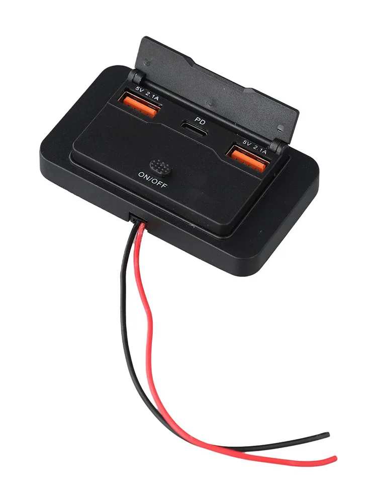 Black 12V-24V Charger Fast Charging Adapter Dust Protection Cover Integrated Power Switch Simultaneous Device Charging