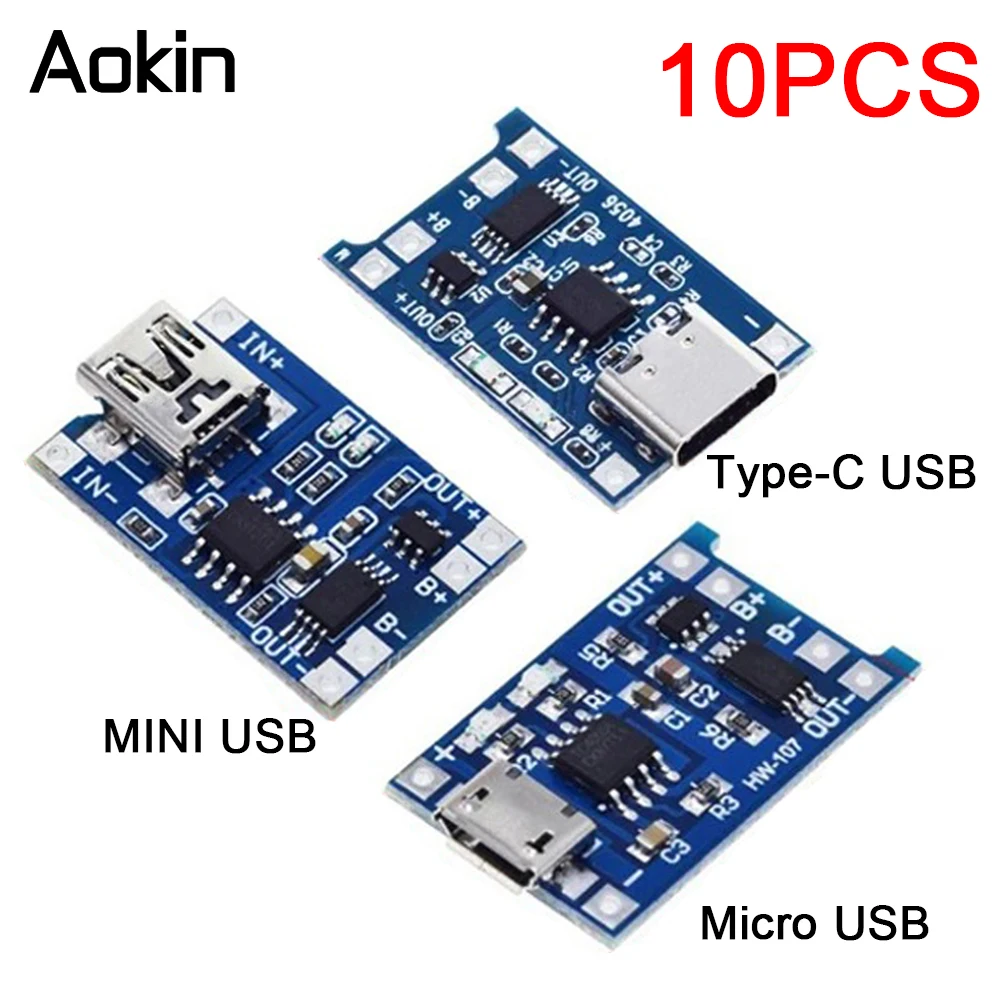 

10 шт. TP4056 5 В 1 А 18650 модуль зарядного устройства для литиевой батареи Mini USB Micro USB Type-c интерфейс зарядная плата с двойной защитой