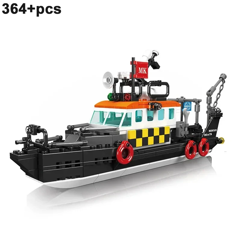 Hot City Creative Sailboat Models Ocean Rescue Fire fishing Boat Fishing Lifeboat Supply Ship Building Blocks Bricks Kids Toys