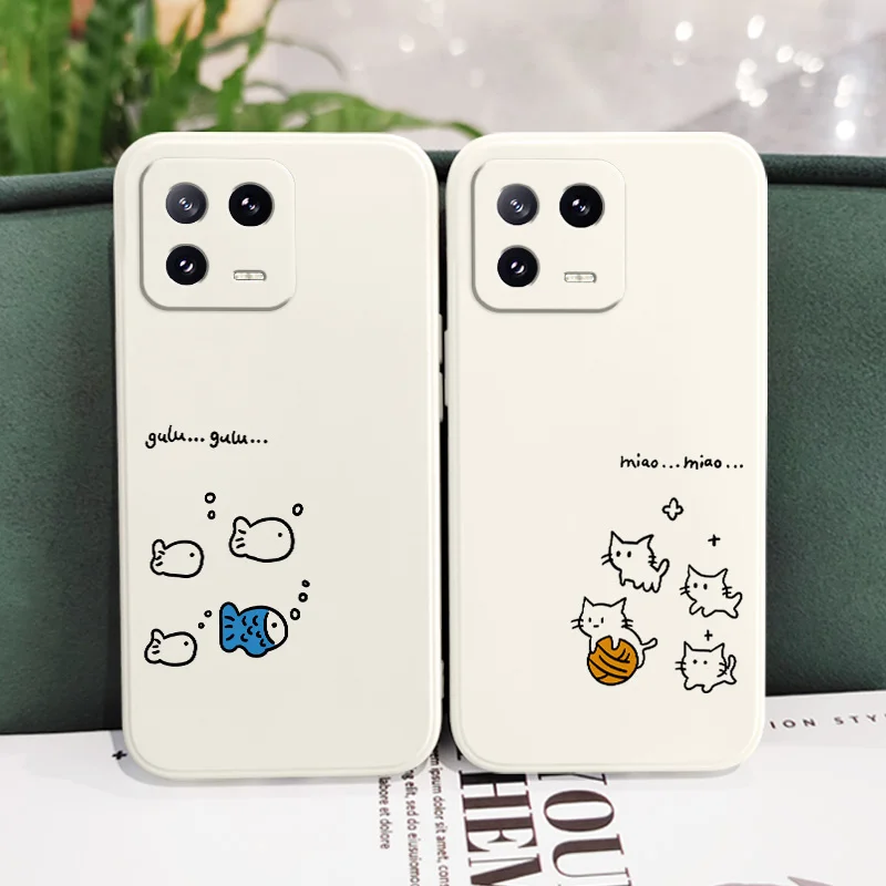 Custodia per telefono gatto linea carina per Xiaomi Mi 14 13 13T 12 12X 12T 12S 11 11T 10 10T 9 9T Pro Lite Cover in Silicone liquido