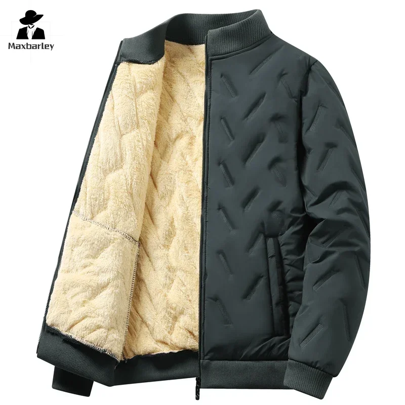 2024 Winter Jacket Men's Fashion Retro Thick Fleece Lining Warm Parkas Middle-aged Men's Business Windproof Collar Cotton Coat