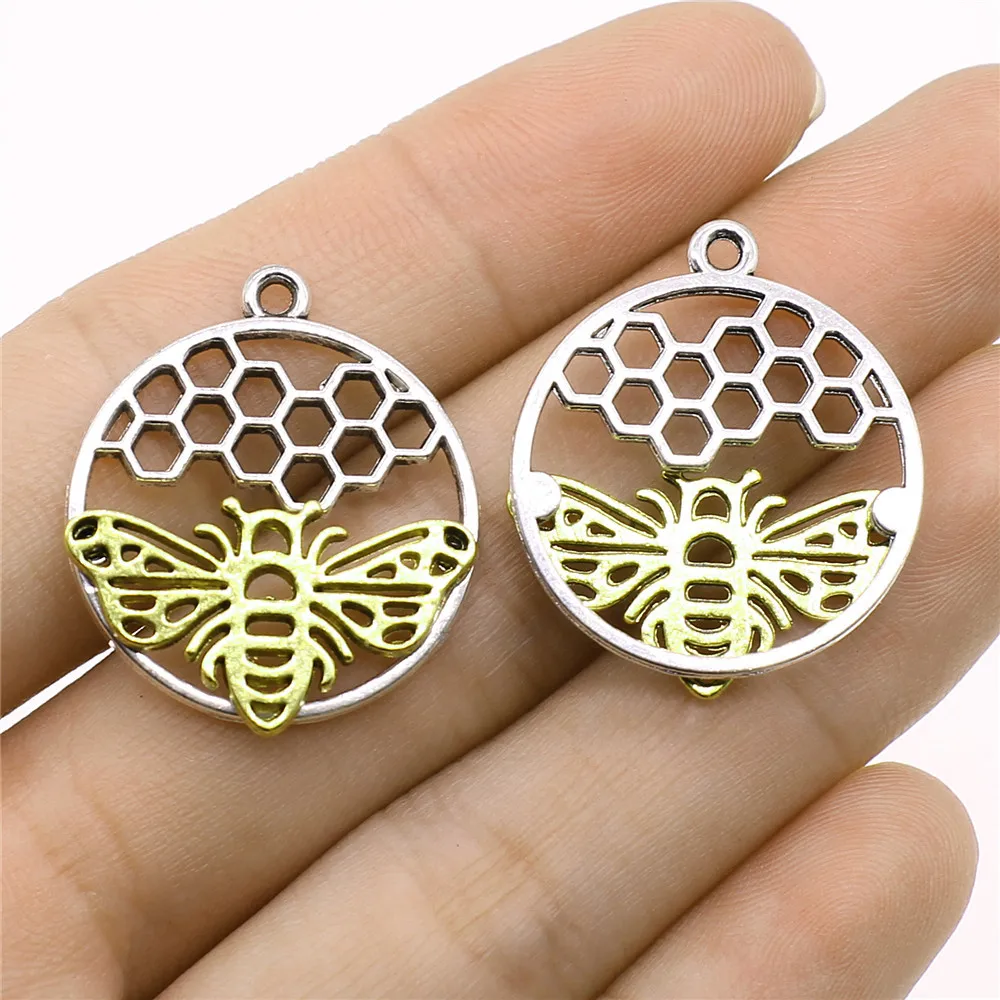 10pcs 25x29mm Antique Silver Color Bee Honeycomb Charms Pendant Zinc Alloy Jewelry Findings Wholesale
