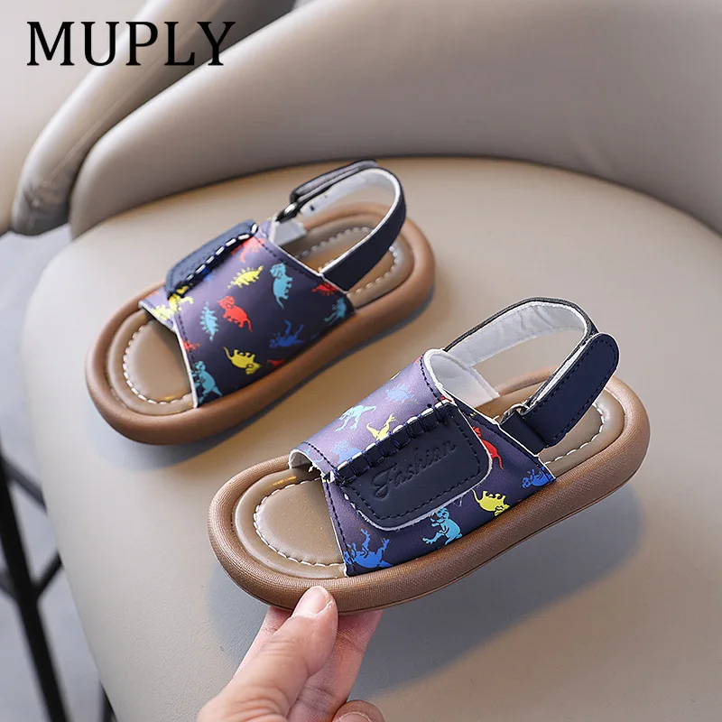 Summer Children Sandals Boys Girls Breathable Hollow Beach Shoes Baby Cute Dinosaur Print Sport Sandals