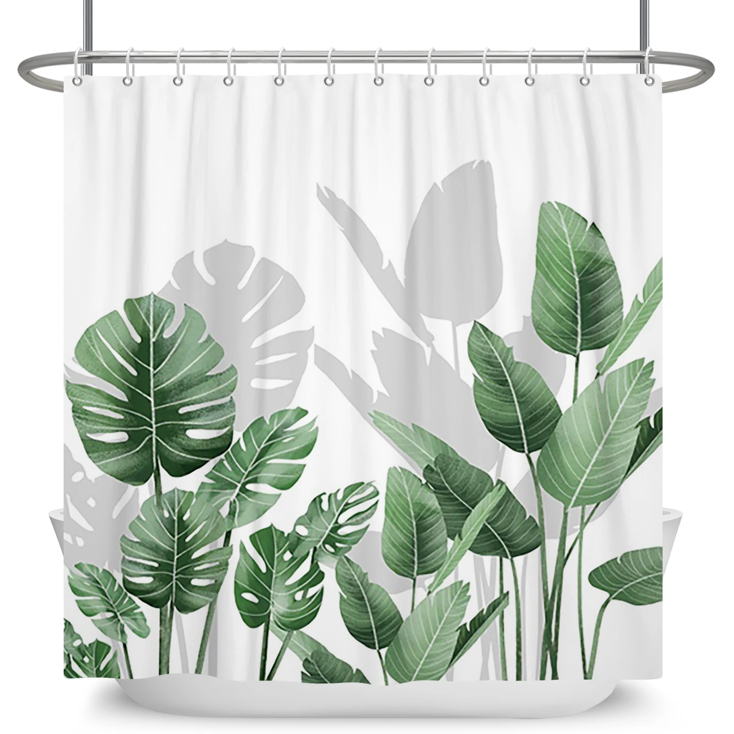 Tropical Greenery Leaf Shower Curtain Tulip Bathroom Curtain Romantic Refreshing Curtain Polyester Waterproof Bathroom Shower