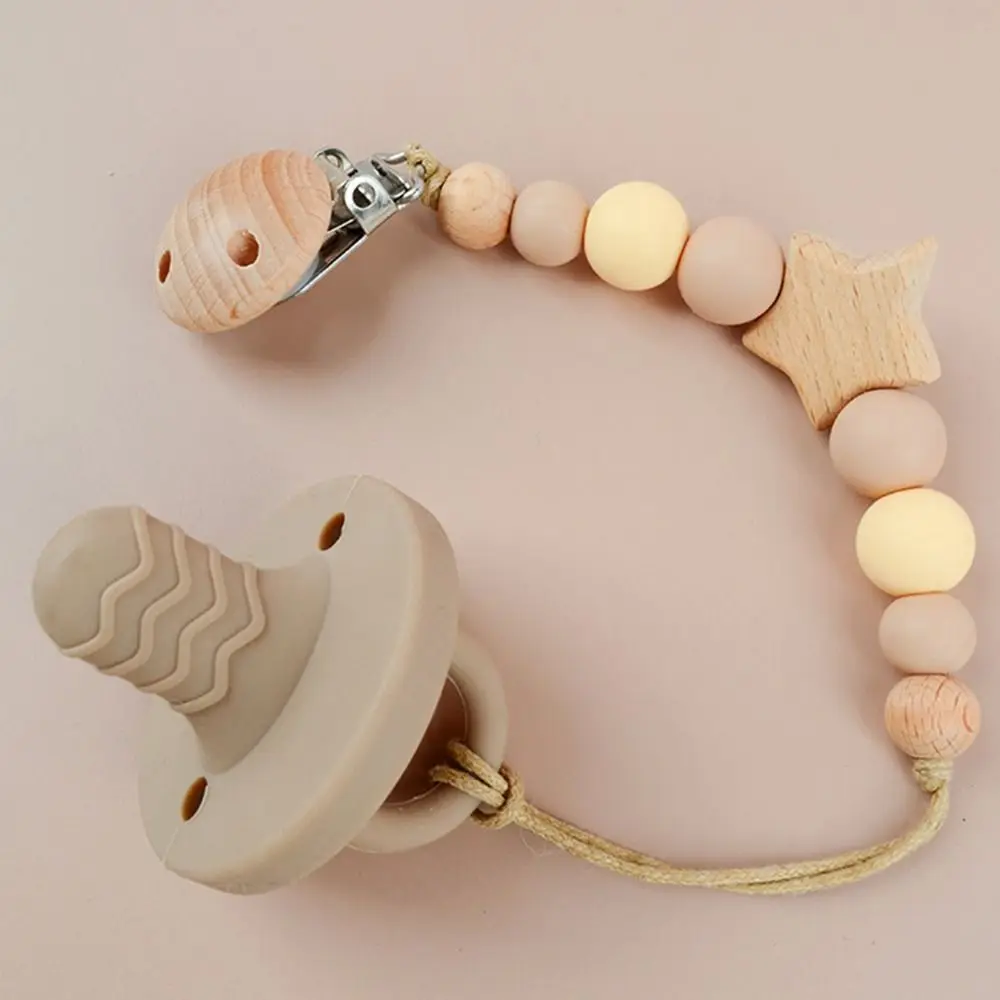 

Dummy Clips Pacifier Holder Clips Star Wood Baby Pacifier Chain Soother Holder Nipple Holder Clips Baby Teether Toys Straps