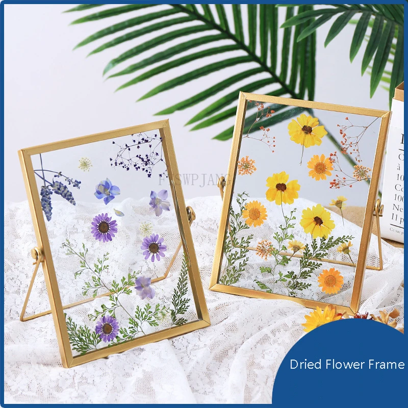 Dried Flower Photo Frame Nordic Style Geometric Metal Glass Table Plant Specimen Diy Embossed 4 7 Inch Dried Flower Photo Frame