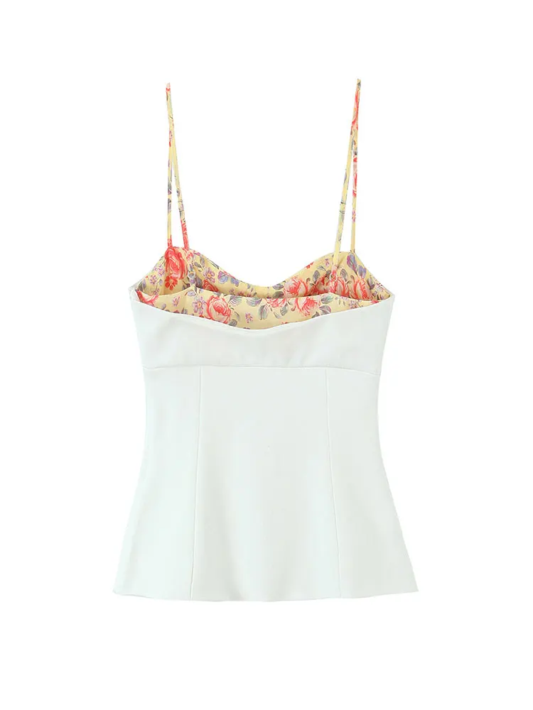 Chic Casual Women Tops Printed Splicing Backless Sleeveless Vest Fashion 2025 Spring Summer Holiday Tops