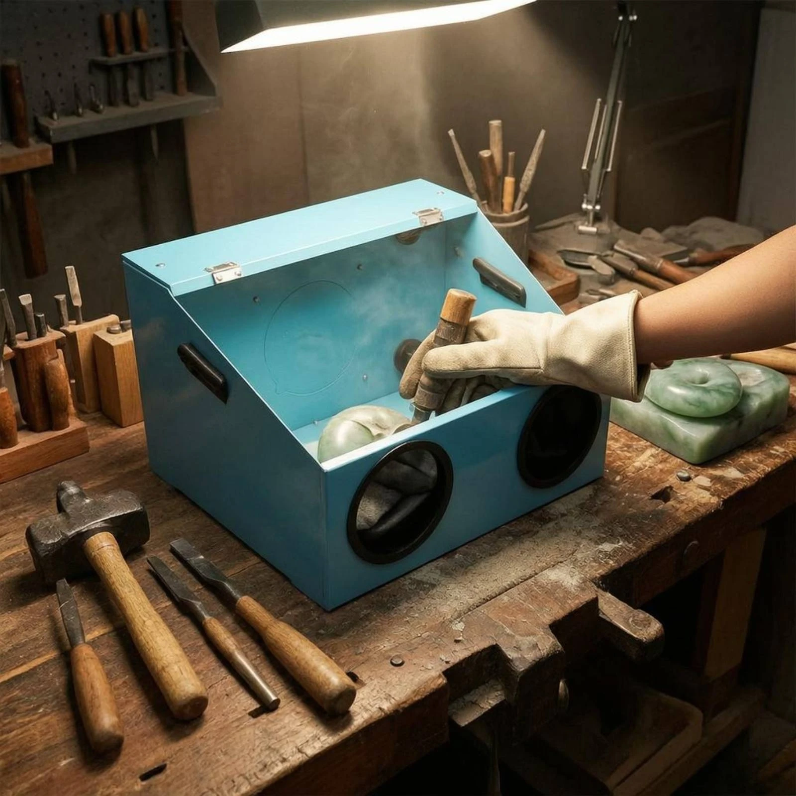 

Grinding Dust Enclosure Metal Polishing Dust Enclosure Enclosed Grinding Box Bench-Top Workshop Gear Blue