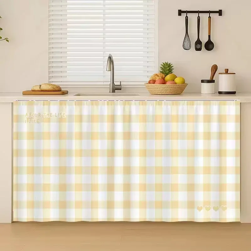 VIKAMA VIKAMA No-Drill Hook-and-Loop Cabinet Cover Curtain Gingham Check Short Curtain for Under Sink Kitchen Cupboard Decor - Aliexpress Deal