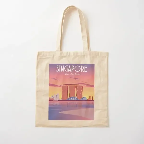 

Сингапурский туристический постер Marina Bay Sand Холщовая сумка Ткань Дизайнерская сумка-шоппер для путешествий Унисекс Многоразовая повседневная сумка с принтом
