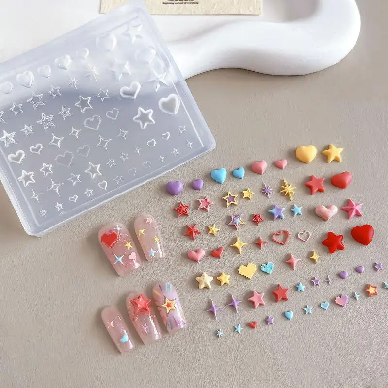 /Vly/3D Heart Star Pentagram Silicone Nail Mold DIY Nail Art Decoration Transparent Mani Template for Nail Charm Creativity
