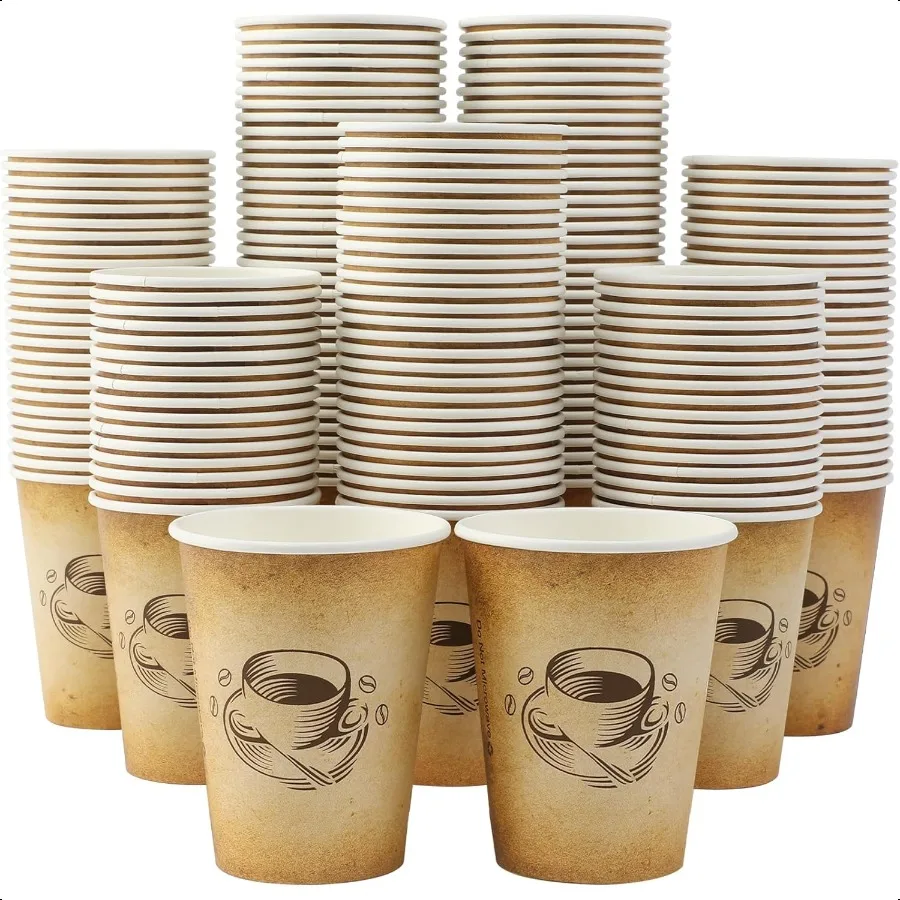 

300 Pack 12oz Paper Coffee Cups Hot Cold Beverage 12oz Coffee Cups Retro Design LeakProof Hot or Cold Drink Cocoa Chocolate Co