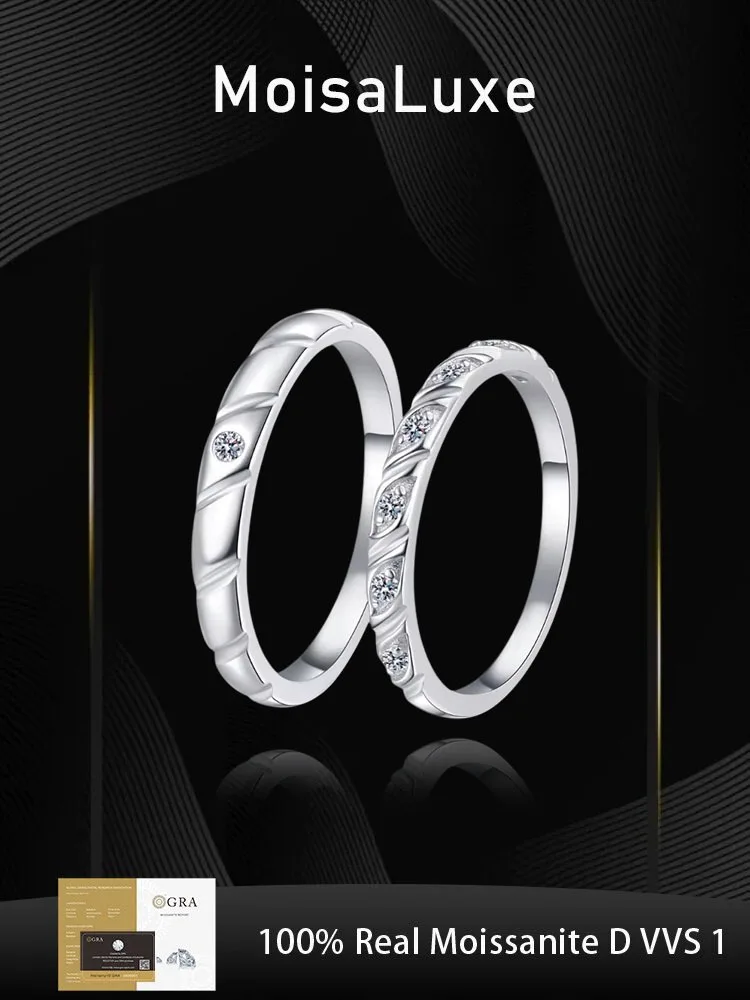 

MoisaLuxe Official Store Moissanite Sterling 925 Silver Ring for Source Couple Men's and Women's Valentine's Day Gifts