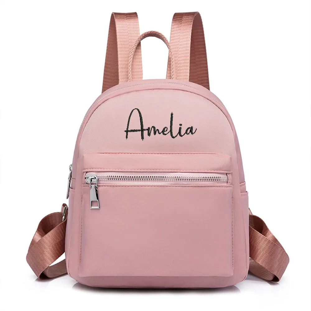 Mochila Oxford con nombre personalizado para mujer, mochila de estudiante universitario de Color sólido, mochila de viaje informal Simple para niña