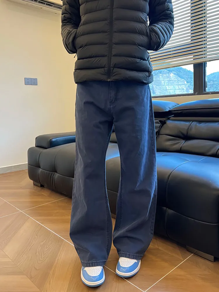 

Retro American Blue Curved Knife Men's Jeans Waed Wide Leg Workwear Cleanfit Logging Work Pants Casual Denim Jeans