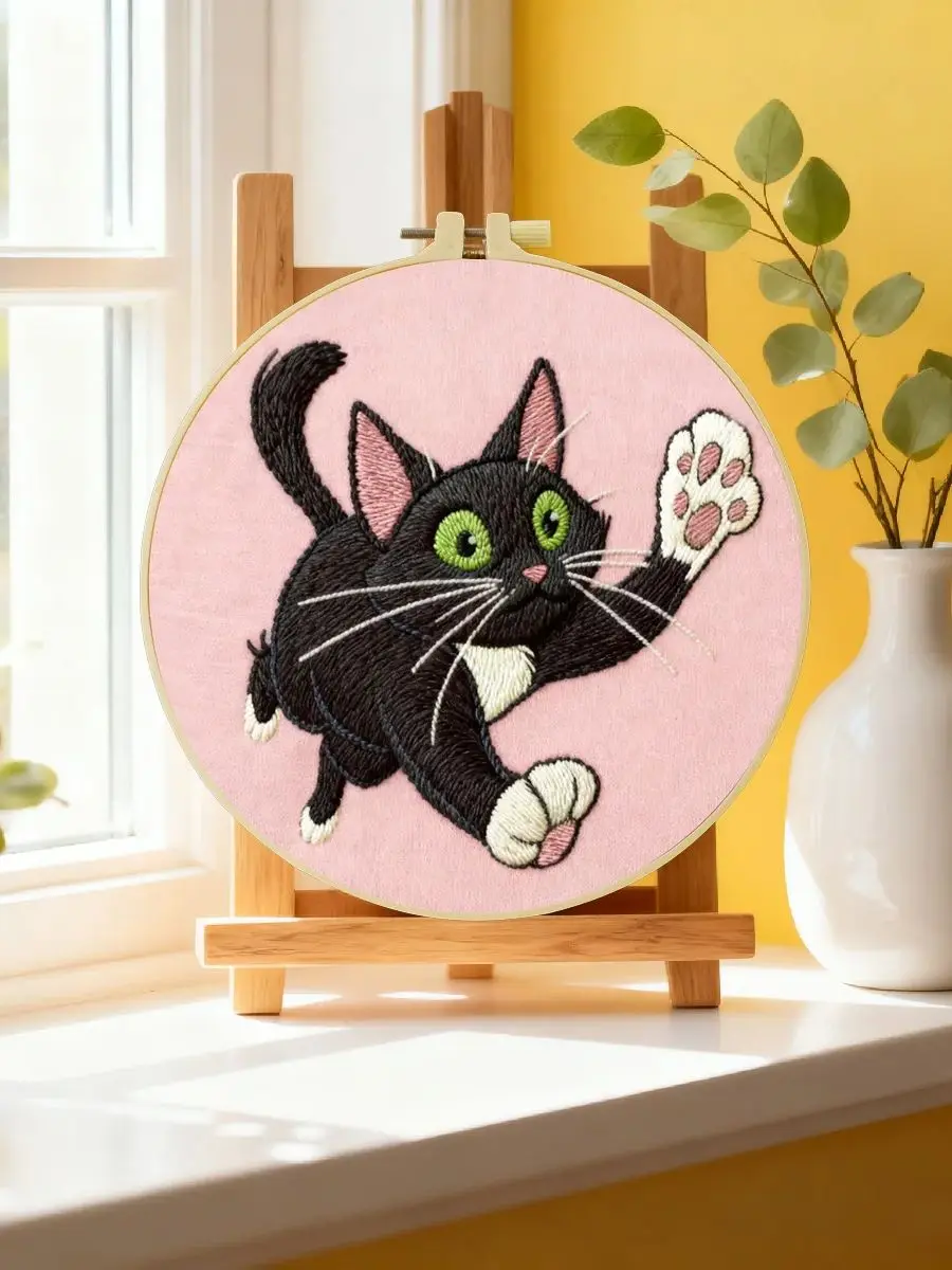 1 Stück 20X20CM/15X15CM 7,87/6,3 Zoll Katzen-Stickerei-Starter-Kit DIY-Kit DIY-Stickerei-Set Handarbeiten Malerei Nadelkunst – Detail 6