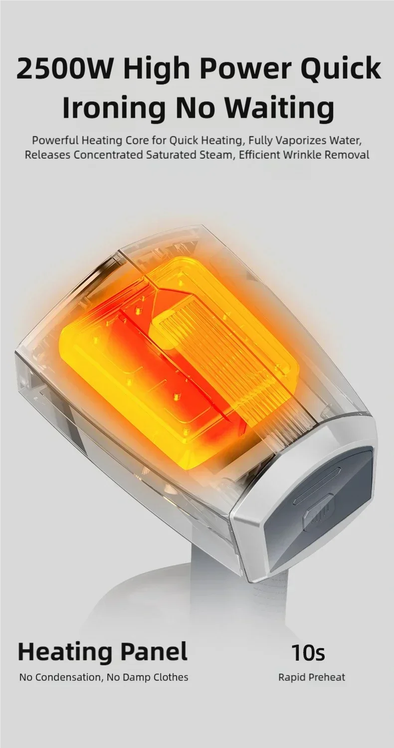 TINSOL 2500W Handdampfbügeleisen, 10 Sekunden Schnellvorheizung, Trocken- und Nassbügeln, Tragbares Bügelgerät für Kleidung – Detail 3