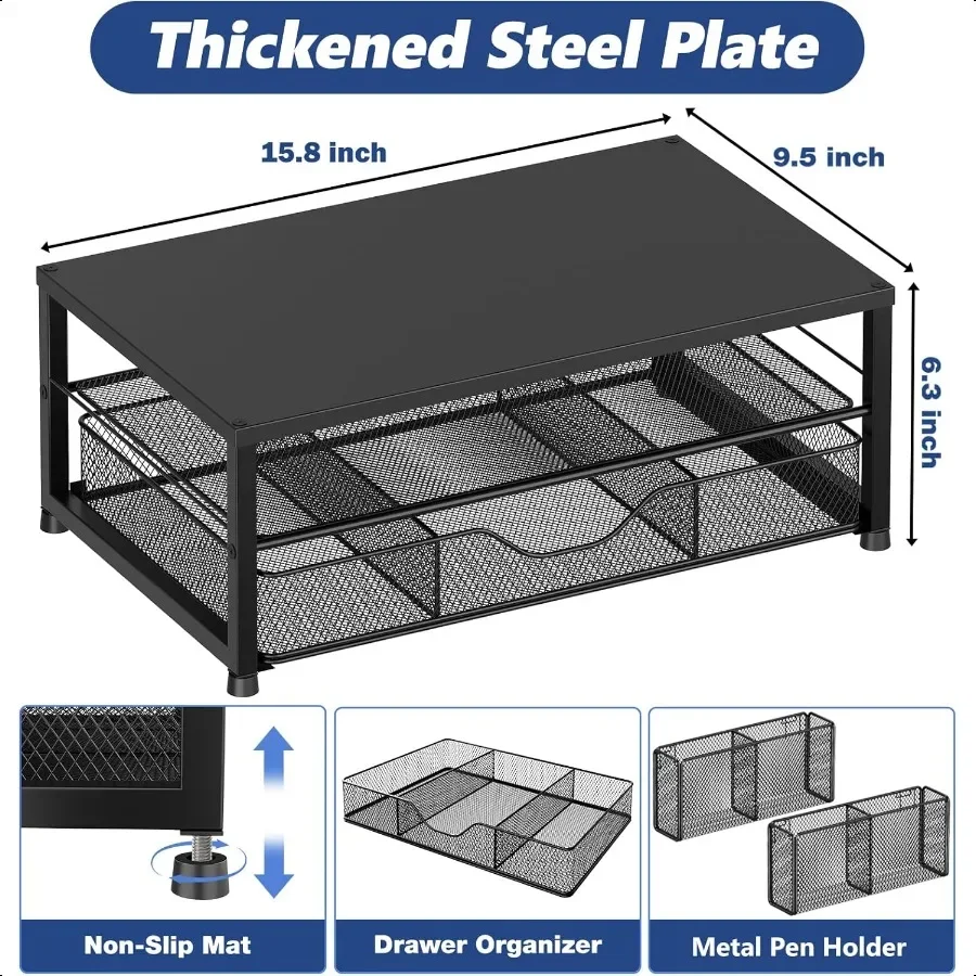 Desk Organizer and Accories 2Tier Computer Monitor Stand Riser with Drawer and 2 Pen Holders Office Desk Accories for Office pl