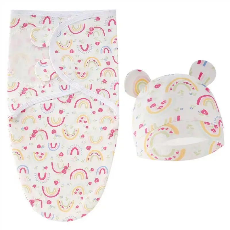 طفل بطانية طقم قبعات الكرتون المطبوعة القطن الوليد قماط قابل للتعديل الرضع النوم قماط يلتف جميع الفصول 0-6 أشهر #5