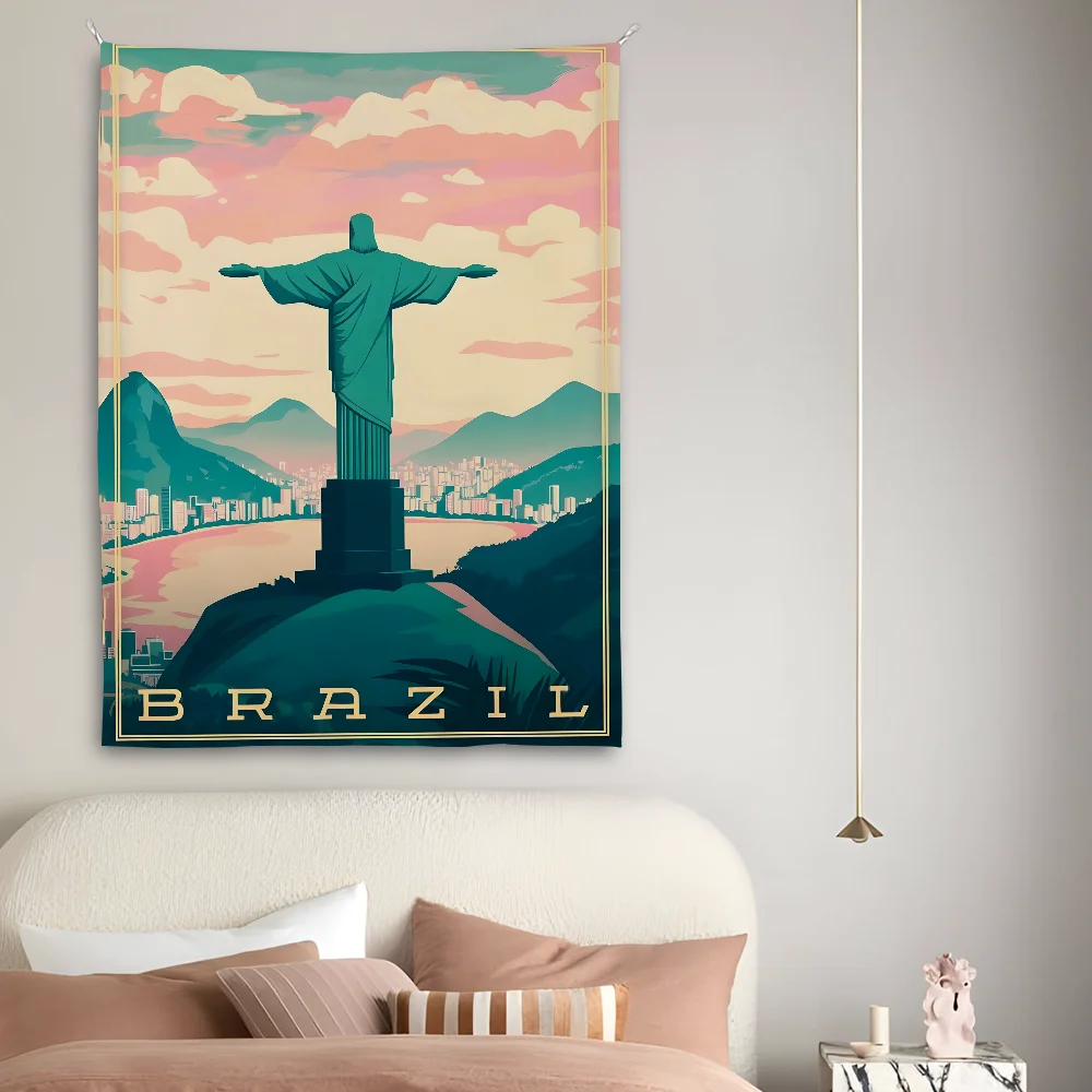 Brazil Attractions Retro Retro Art Tapestry Perfect For Home&Living Bedroom Decor Wall Art Backdrop Banner