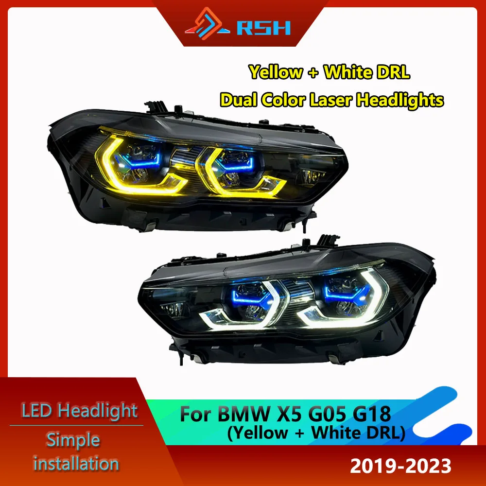 

Передняя фара для BMW X5 G05 G18, блок фар 2019-2023 годов, модифицированные лазерные проекционные фары с двойным цветом