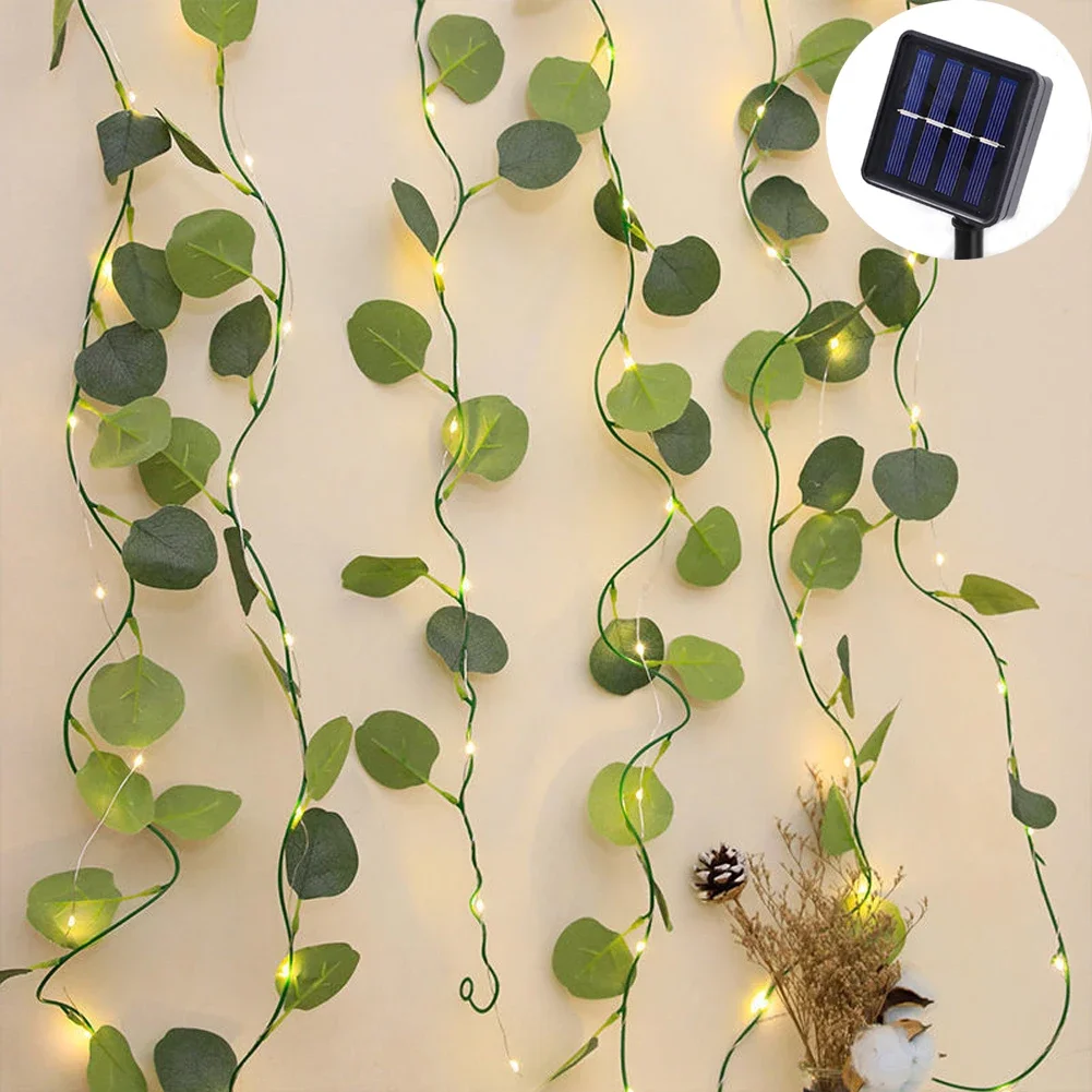 1pc Solar Eucalyptus leaves String Lights, 20LED/ 50LED/ 100LED Artificial Vine Lights Garland Fairy String Lights
