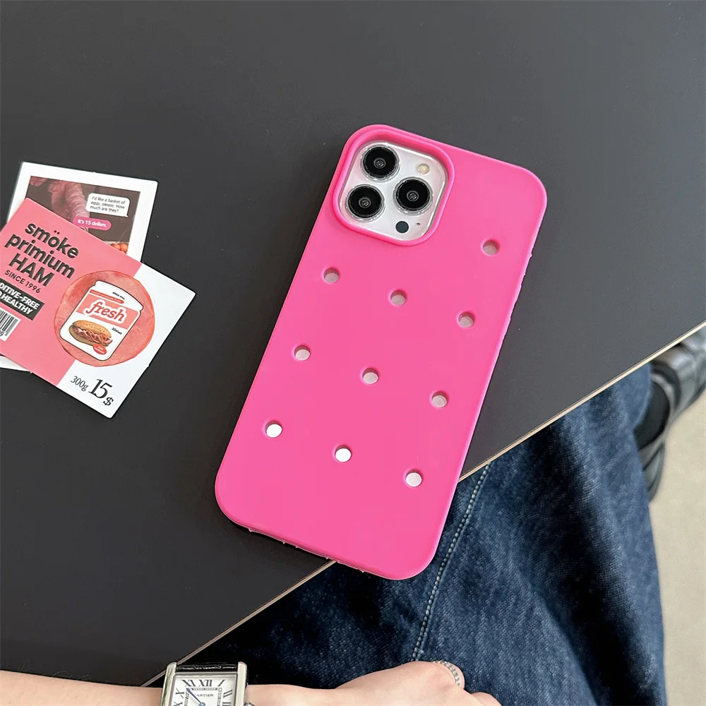 Dla Crocs Charms Silikonowe miękkie etui na telefon dla iPhone 14 12 11 13 15 16 Pro Max Mini X XR XS 7 8 SE Oddychająca, wstrząsoodporna obudowa