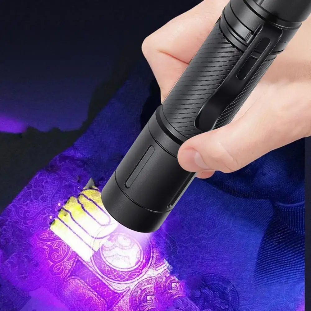 

USB Rechargeable 365nm UV Flashlight Aluminum Portable Ultraviolet Light Torch Black Light Black Flashlights