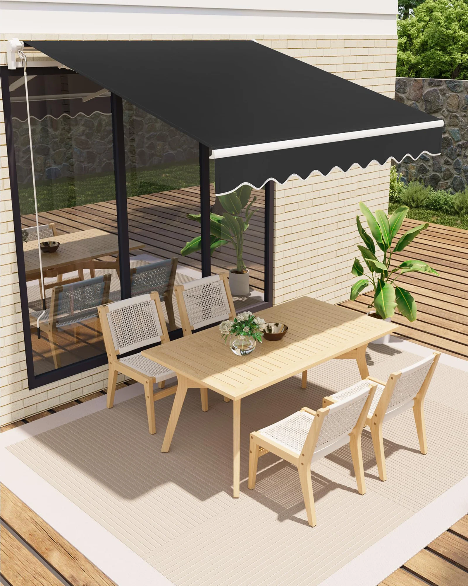 Toldo Retráctil de 350x250cm con Protección UV50+ y Repelente al Agua, Toldo para Patio con Brazo Articulado y Manivela, para Balcón, con Montaje en Pared