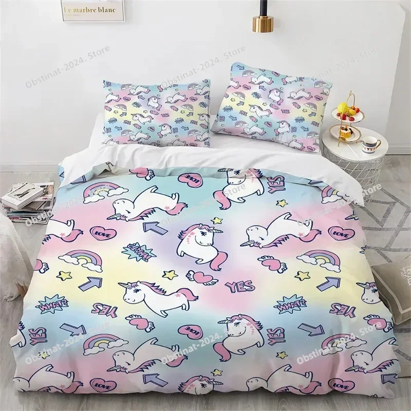 Cartoon Eenhoorn Vliegend Paard Beddengoed Set Jongens Meisjes Twin Queen Size Dekbedovertrek Kussensloop Bed Kinderen Volwassen Thuis Textilextile