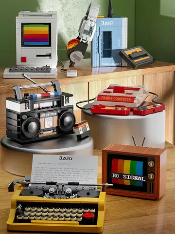 DIY Retro Electrical Appliances Furniture TV Computer Tape Walkman Play Game Consoles Radio Building Blocks Model Brick Set Toys