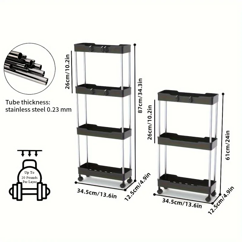 1pcPulley Bathroom Storage Rack，3/4Layer Rolling Multi-Function Cart，Bathroom Storage Box,bathroom accessories