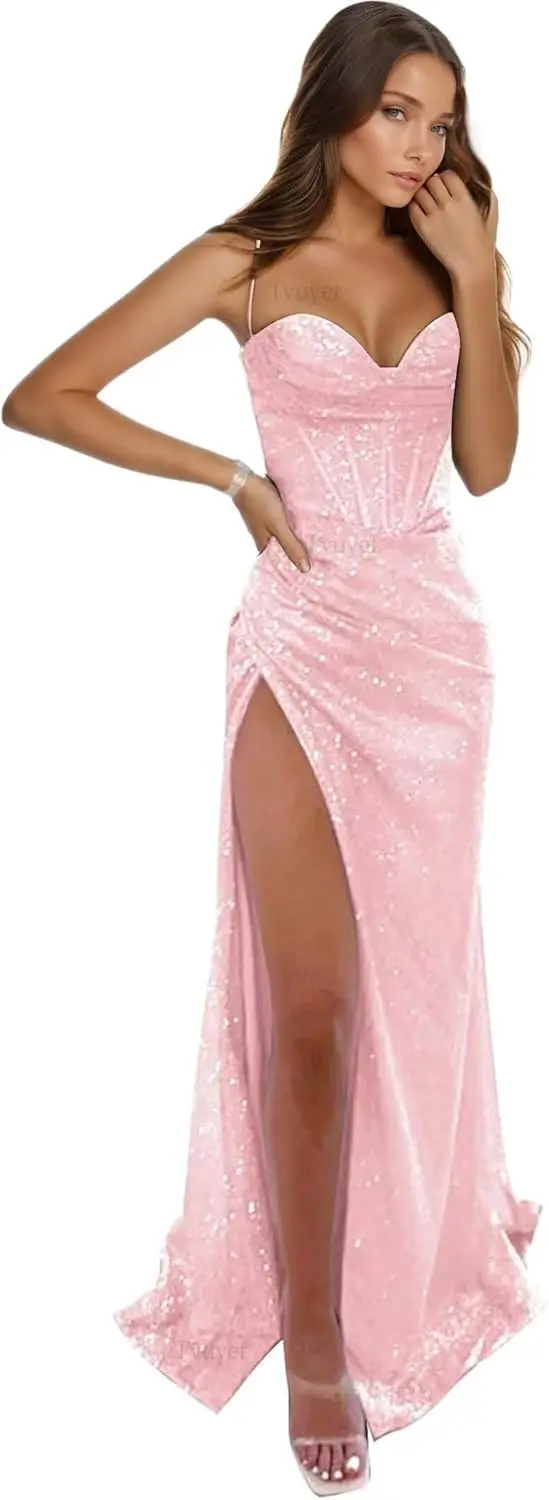 

Women's Slim Suspender Tight Ball Dress Long Fishtail Skirt with 2025 Sequins, with Slit Formal Evening Dress, Elegant for Women
