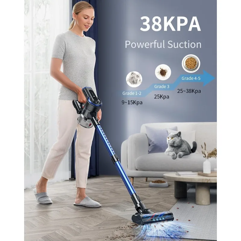 HONITURE Cordless Vacuum Cleaner 450W/38KPa Powerful Stick Vacuum Cleaner with LCD Touch Screen, 55Min Runtime Battery