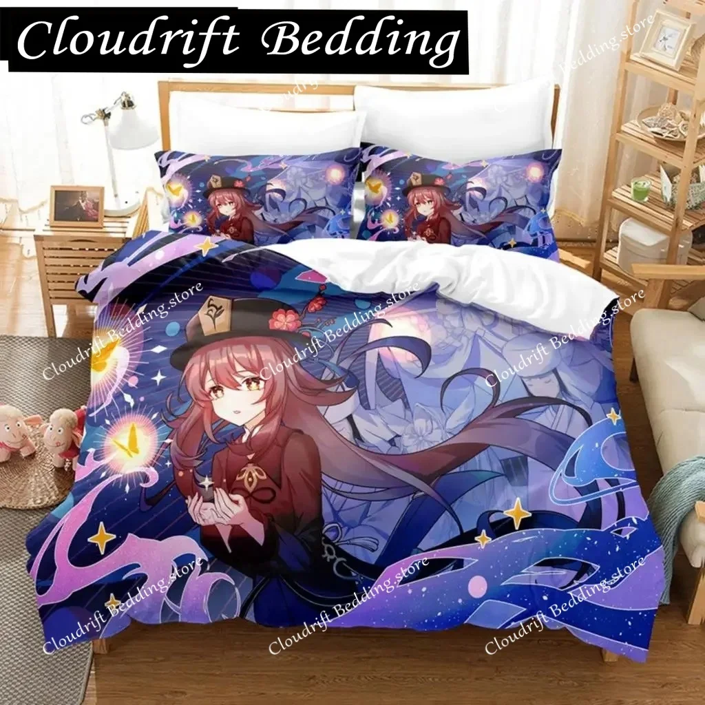 

Hu Tao Genshin Impact Bedding Set Cartoon Anime duvet cover set King Twin Double Single comforter cover set for home decor