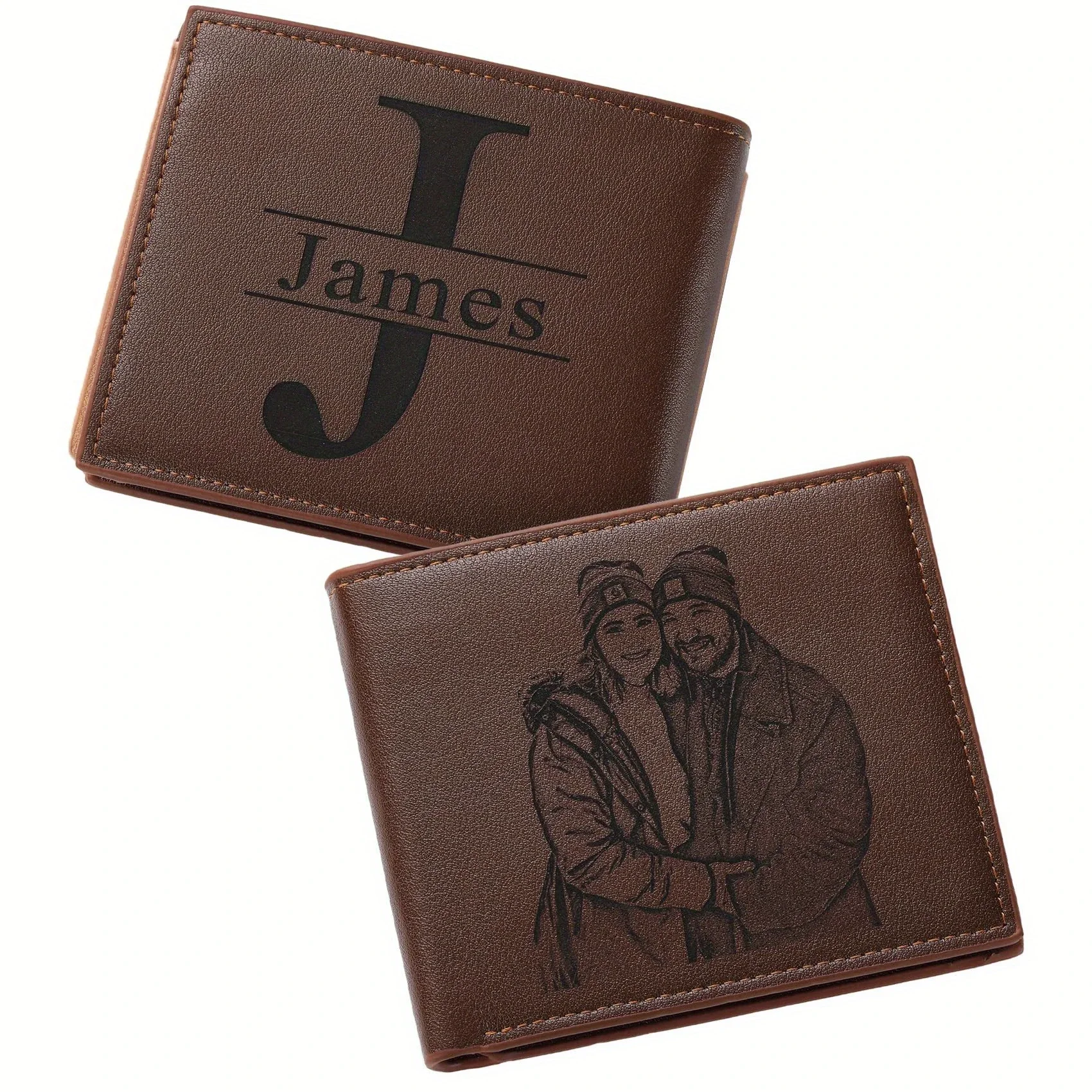 

Personalized Photo Name Initials Wallet for Men Customized Gifts for Husband BF Dad Son, Birthday Anniversary Father's Day Gifts