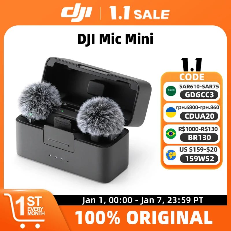 DJI MIC Mini Small, Ultralight, Discreet 48-Hour Operation w/ Case High-Quality Audio With Stable Transmission Original