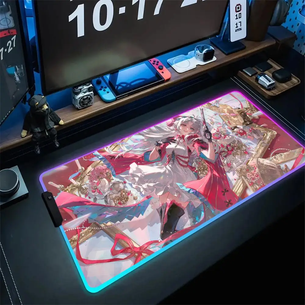 

Carlotta Wuthering Waves Mouse Desk Mat Large Pad RGB Mouse Pad LED High-end E-sports Keyboard Large Gamer Anime Luminous Mat