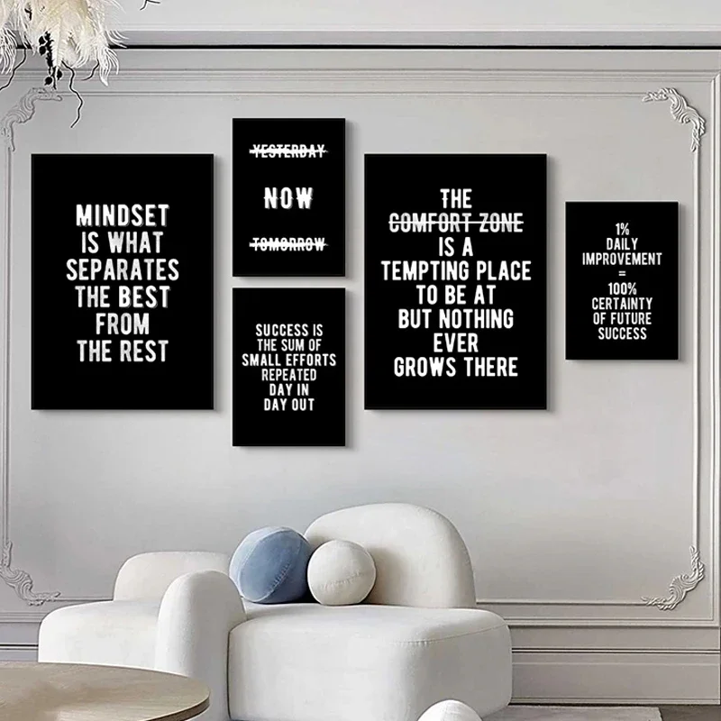 1pc Canvas painting  Inspiring Black and White Letters Minimalist Wall Art Print Canvas Painting Posters for Bedroom Modern Home
