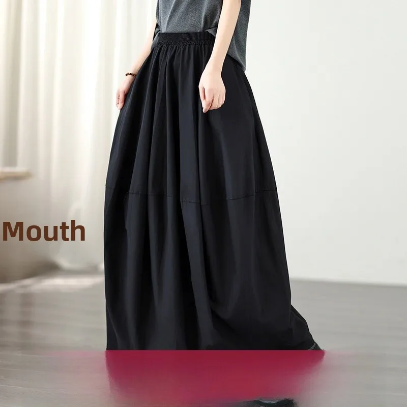 

Новая женская юбка-миди больших размеров с цветочным принтом, на резинке, до колена, фиолетовая, высокого качества, свободного кроя, из полиэстеровой смеси