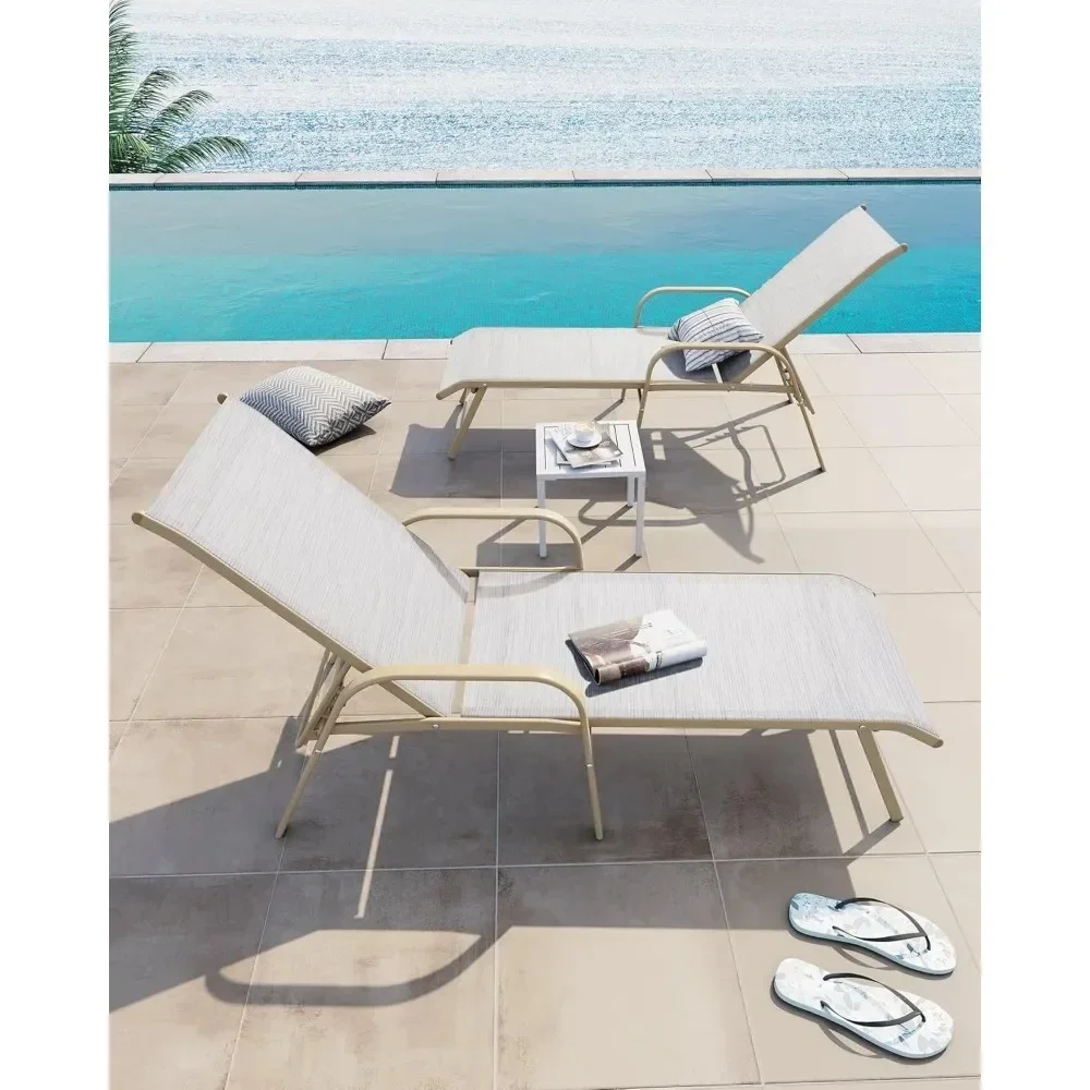 

Chaise Lounge Chair Outdoor with Armrests, Pool Lounge Chairs Set of 2,Aluminum Adjustable 5 Positions Tanning Lounger for Patio